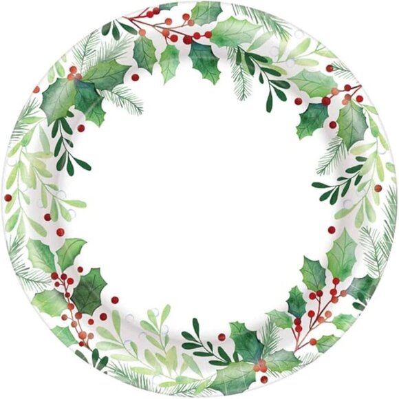 Amscan Other - NEW Traditionnel Christmas Holly Leaves Paper Plates - 8.5in / 21.5cm - 40pcs